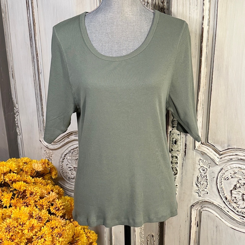 Quince Olive Green Short Sleeve Ribbed Tee